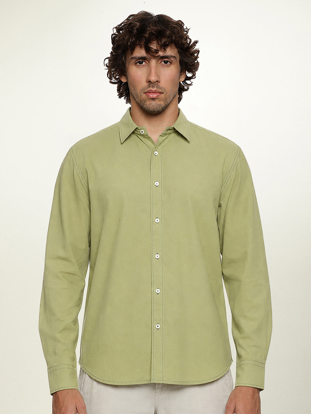 Lightweight Organic Cotton Shirt in Unripe Olive