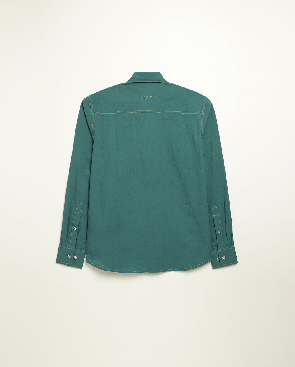 Organic cotton shirt naturally dyed in old forest green, back view, lightweight