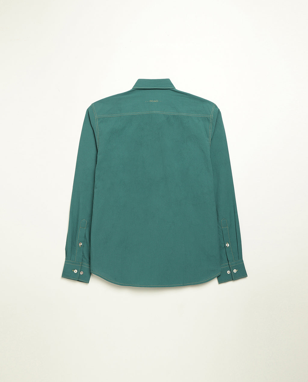 Organic cotton shirt naturally dyed in old forest green, back view, midweight